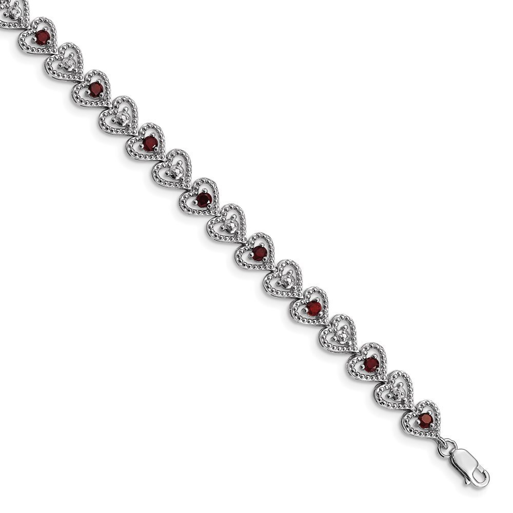 Kazi Luxury Sterling Silver Rhodium-plated Garnet Diamond Bracelet
